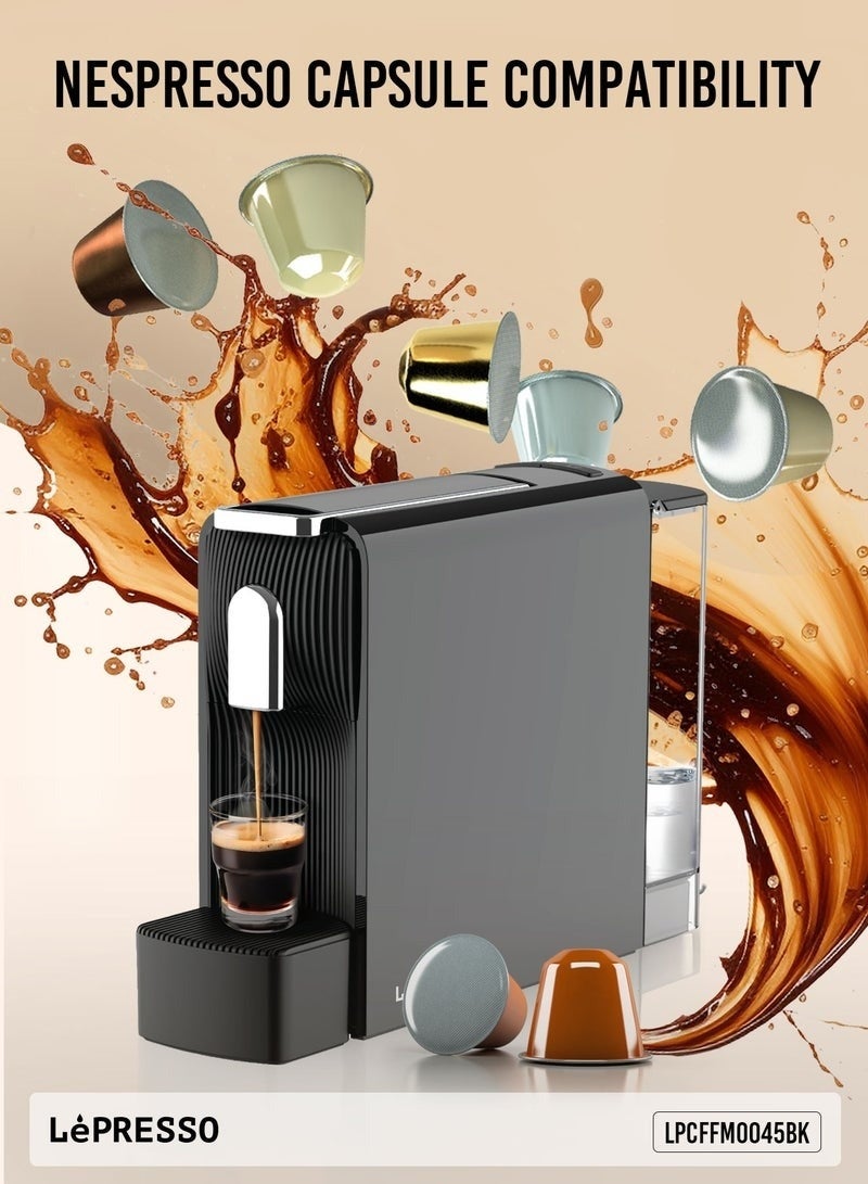 ليبرسو ماكينة صنع قهوة إسبريسو باريستو كبسولات نسبرسو متوافقة مع مضخة إيطالية قوية وتحكم في مستوى الصوت قابل للتخصيص / صينية تنقيط قابلة للإزالة / ضغط مضخة 19 بار / طاقة مقدرة 1200 واط / ماكينة صنع قهوة بالكبسولات / ماكينة قهوة - أسود - Image 5