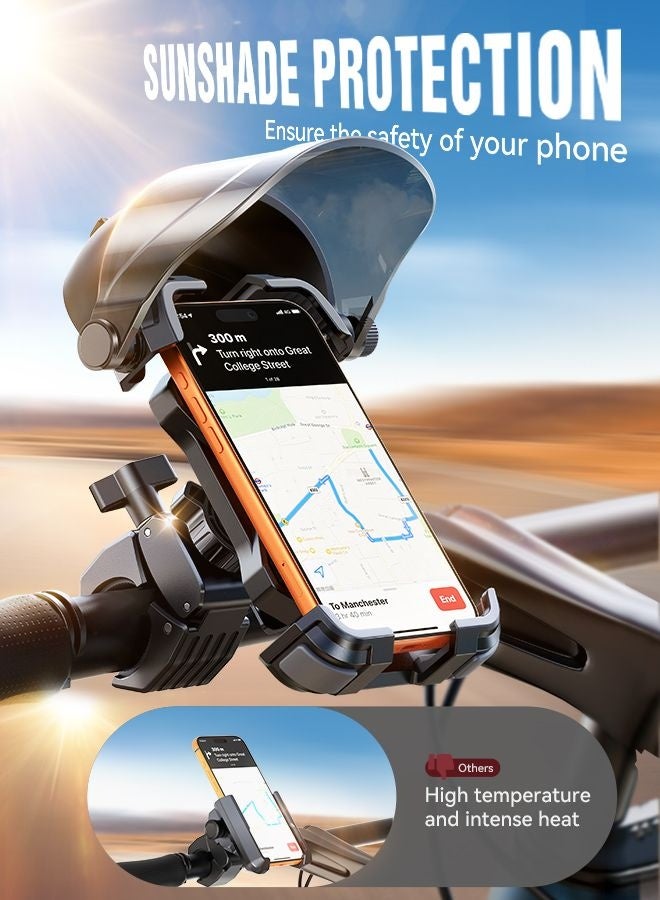JOYROOM Bike Phone Holder with Dual Layer Sunshade, Shockproof Adjustable Motorcycle & Bicycle Phone Mount with Anti-Loosening Safety Lock & Full Silicone Protection - One-Handed Operation, Strong Grip, Universal Fit for All Smartphones - Compatible with Bikes, MTB, Road Cycles, E Bikes & Scooters - CE Certified (Engineered for Your Phone's Safety) - Image 1