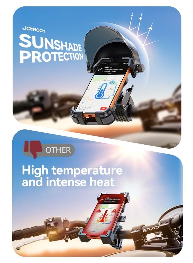 JOYROOM Bike Phone Holder with Dual Layer Sunshade, Shockproof Adjustable Motorcycle & Bicycle Phone Mount with Anti-Loosening Safety Lock & Full Silicone Protection - One-Handed Operation, Strong Grip, Universal Fit for All Smartphones - Compatible with Bikes, MTB, Road Cycles, E Bikes & Scooters - CE Certified (Engineered for Your Phone's Safety) - Image 2