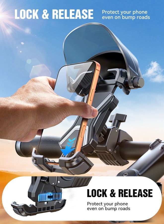 JOYROOM Bike Phone Holder with Dual Layer Sunshade, Shockproof Adjustable Motorcycle & Bicycle Phone Mount with Anti-Loosening Safety Lock & Full Silicone Protection - One-Handed Operation, Strong Grip, Universal Fit for All Smartphones - Compatible with Bikes, MTB, Road Cycles, E Bikes & Scooters - CE Certified (Engineered for Your Phone's Safety) - Image 4