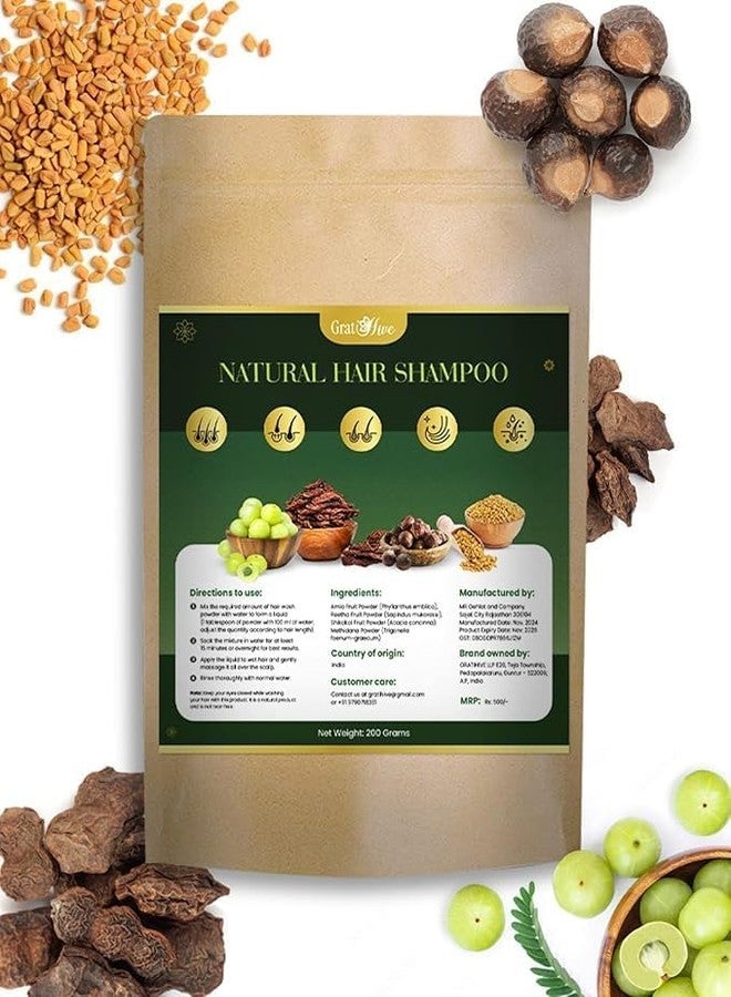 Gratihive Natural Hair Shampoo with Amla Reetha Shikakai & Methi Dana - Methi Dhana Amla Reetha Shikakai Powder Hair Wash Shampoo - Suitable for Men & Women - 200 Grams - Image 1
