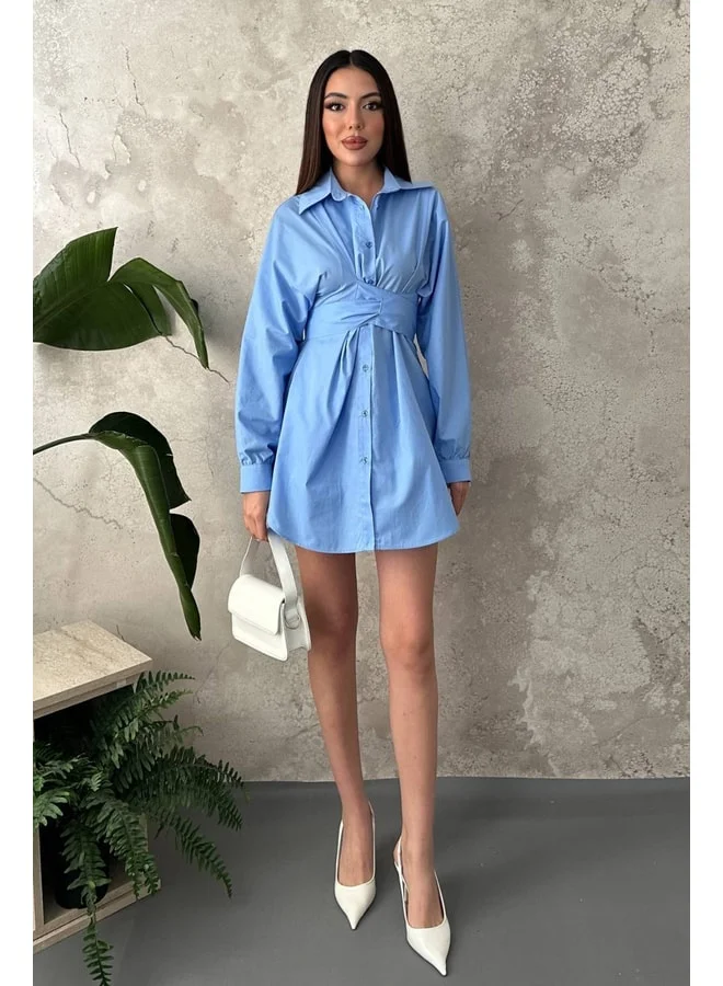 END BLACK Blue Waist-Belted Two-Piece Set L, Blue.