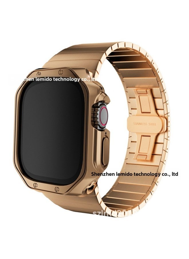 Metal Band For Apple Watch Ultra 8/7 Gen TPU Plated Shell Set Business Style Suitable For All Apple Watches Metal Bands-Color:Mei Jin Mei Jin Shell 49mm - Image 1