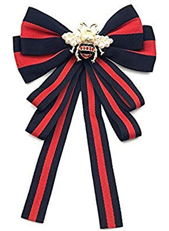 Ergonflow Fashion Red Ribbon Big Bowknot Brooch Pins 2018 For Woman Rhinestones Crystal Tie Collar Jewelry Accessories (Black) - Image 1