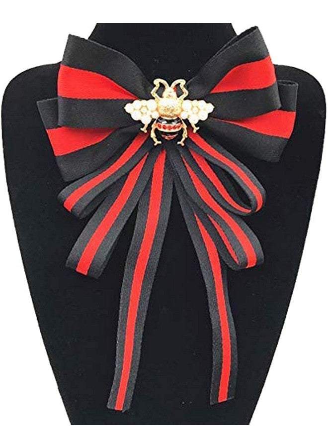 Ergonflow Fashion Red Ribbon Big Bowknot Brooch Pins 2018 For Woman Rhinestones Crystal Tie Collar Jewelry Accessories (Black) - Image 2