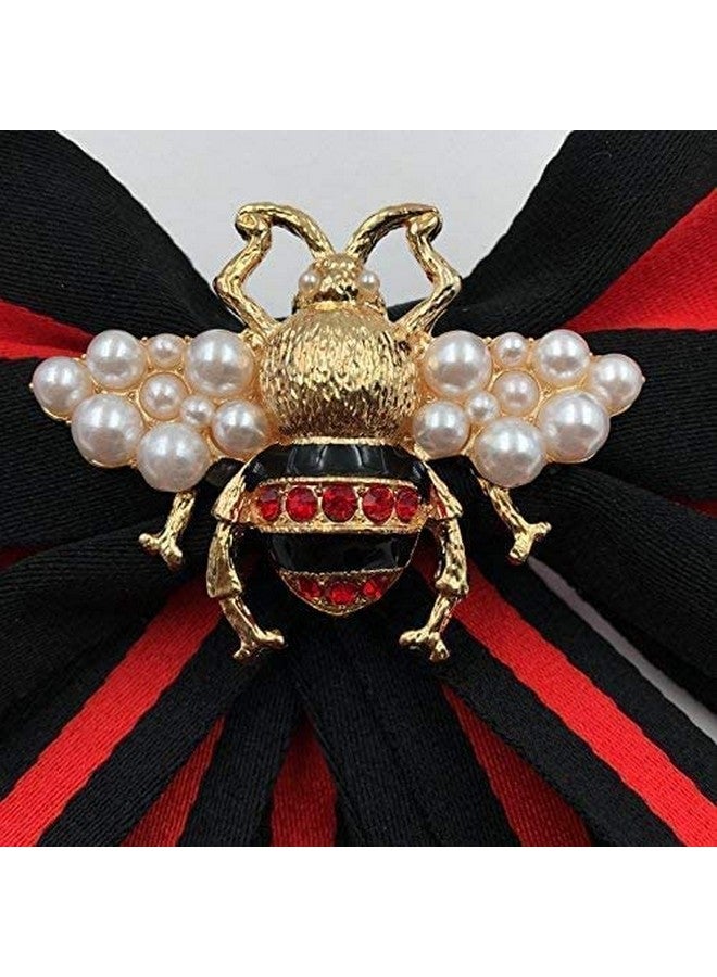 Ergonflow Fashion Red Ribbon Big Bowknot Brooch Pins 2018 For Woman Rhinestones Crystal Tie Collar Jewelry Accessories (Black) - Image 3