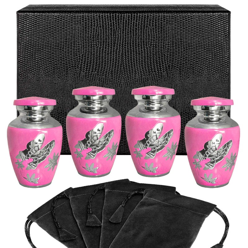 Trupoint Memorials Small Urns for Human Ashes Keepsake Decorative Mini Cremation Urn for Adult Men  Women  Set of 4 Pink Butterfly