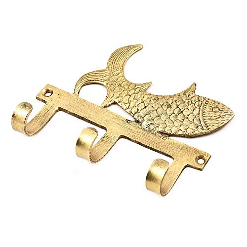 Indian-Shelf IndianShelf Brass Heavy Duty Decorative Vintage Key Holder, Key Wall Hooks for Hanging Coats, Jackets, Leash, Hat, Towel, Backpack, Purse, Handbag - Gold 11.93 Cm - Image 1