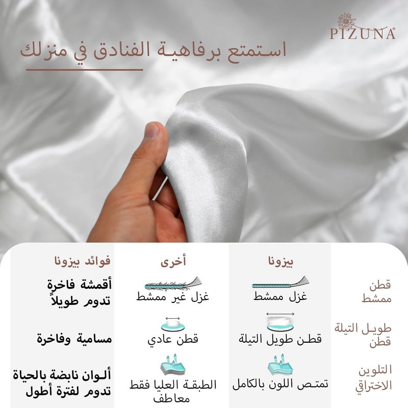 بيزونا مجموعة أغطية لحاف مفردة من بيزونا 100% قطن خليجي مقاس 160×210 سم أبيض، 400 خيط، قطن طويل التيلة، نسج ساتان، مع كيس وسادة واحد (مجموعات أغطية لحاف بيضاء) - Image 5