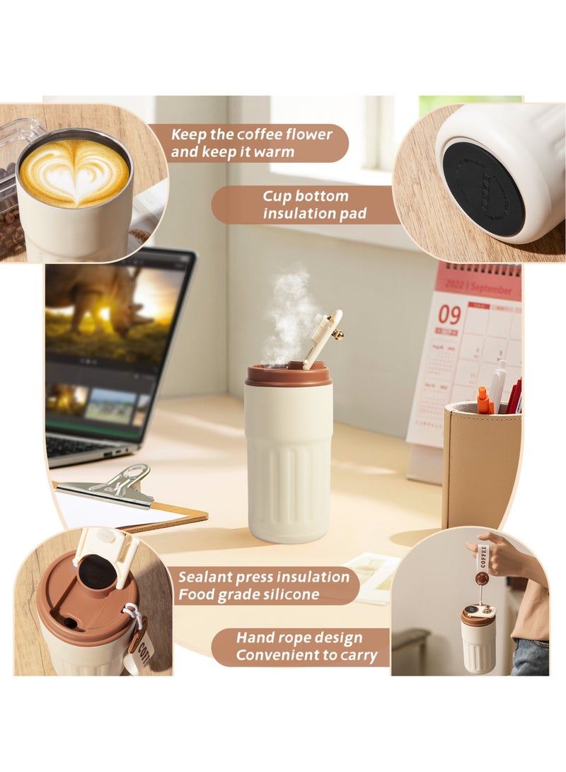 UCHUANG Smart LED Temperature Display Travel Office Coffee Mug, 316 Stainless Steel 450ML Durable Leak-proof Easy Grip Portable Thermos Mug（Brown）  - Image 3