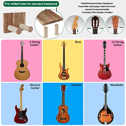 Keebofly 2-Pack Guitar Wall Mount Hanger with Shelf & Pick Holder - Wood Wall Hook for Acoustic, Electric, Bass Guitars, Ukulele (Screw-Mounted, Brown) [Patented] - Image 4