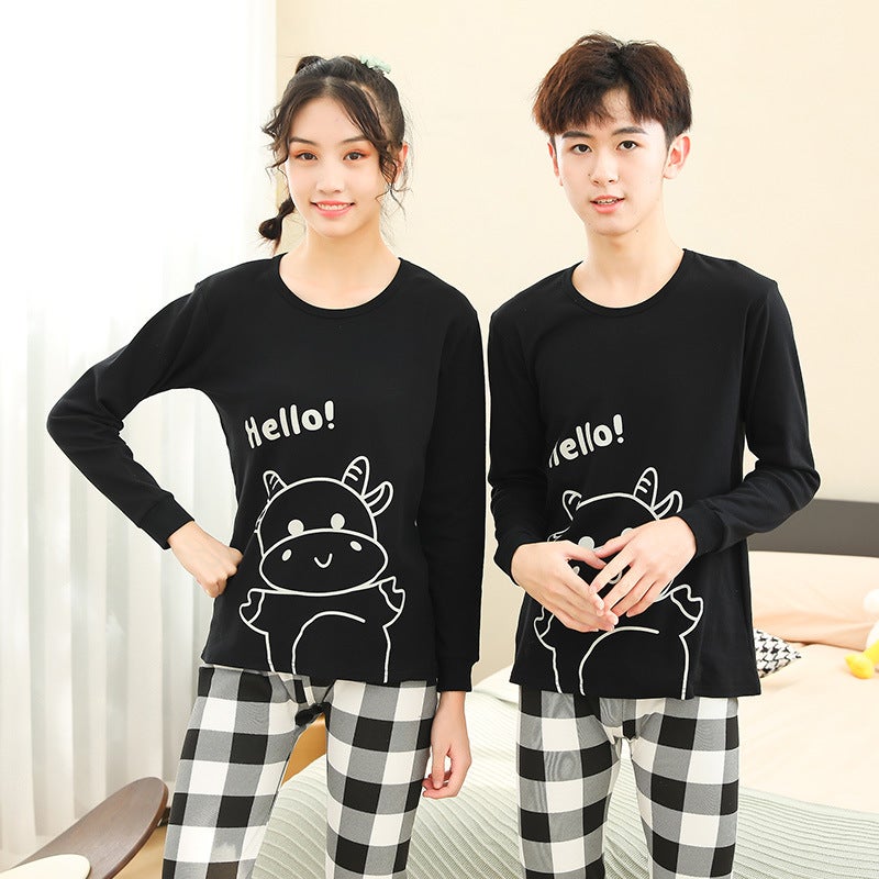 Juvenile Underwear Set Autumn Clothes and Pants for Boys and Girls Pure Cotton Thin Junior High School Students Cotton Sweater Thermal Underwear Macro-Black Mavericks