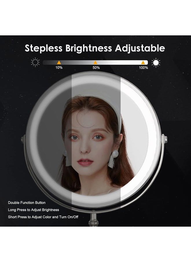 DEIOVWXS Lighted Makeup Mirror, 3000 mAh Rechargeable Double Sided Magnifying Vanity Mirror with 3 Colors, 1x/10x, 360° Rotation , Brightness Adjustable Magnification Cosmetic Light up Mirror, Women Gift  - Image 3