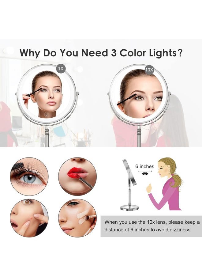 DEIOVWXS Lighted Makeup Mirror, 3000 mAh Rechargeable Double Sided Magnifying Vanity Mirror with 3 Colors, 1x/10x, 360° Rotation , Brightness Adjustable Magnification Cosmetic Light up Mirror, Women Gift  - Image 4