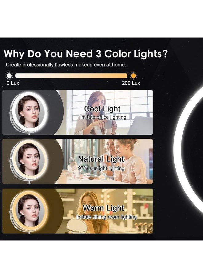 DEIOVWXS Lighted Makeup Mirror, 3000 mAh Rechargeable Double Sided Magnifying Vanity Mirror with 3 Colors, 1x/10x, 360° Rotation , Brightness Adjustable Magnification Cosmetic Light up Mirror, Women Gift  - Image 2