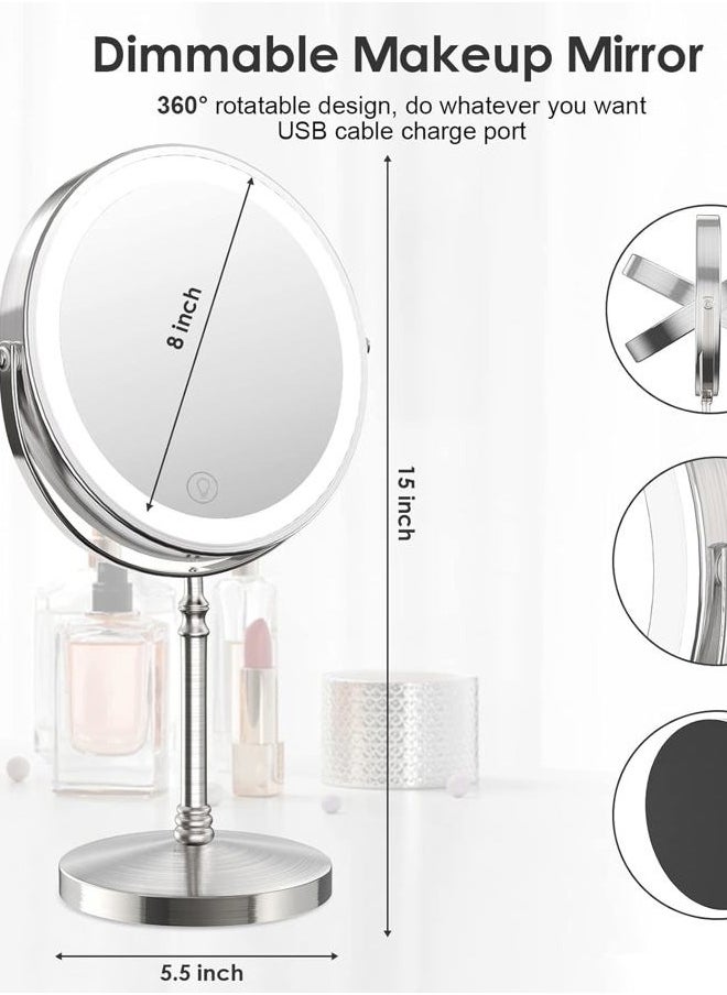 DEIOVWXS Lighted Makeup Mirror, 3000 mAh Rechargeable Double Sided Magnifying Vanity Mirror with 3 Colors, 1x/10x, 360° Rotation , Brightness Adjustable Magnification Cosmetic Light up Mirror, Women Gift  - Image 5