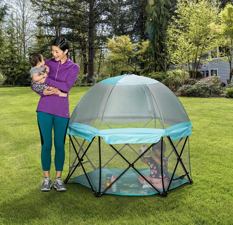 Regalo My Play Deluxe Portable Play Yard Indoor and OutdoorIncludes a Full Canopy Aqua 6Panel