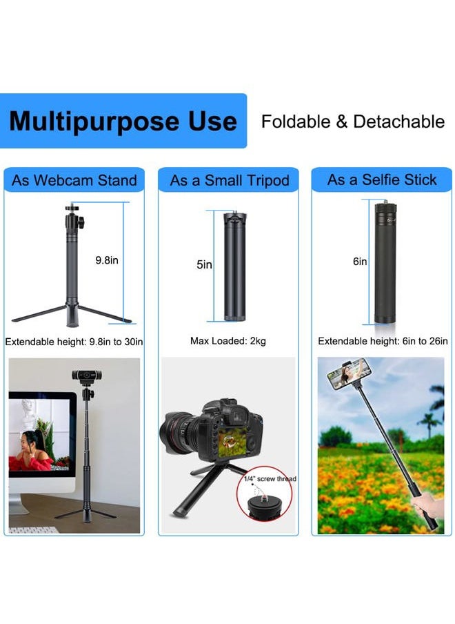 JCWINY - 30" Tall Webcam Stand Tripod Extendable Desktop Tabletop Webcam Tripod Web Camera Mount Aluminum Desk Tripods Stand for Logitech Brio Webcam C925e C922x C930e C922 C930 C920 C615 iPhone Camera - Image 1