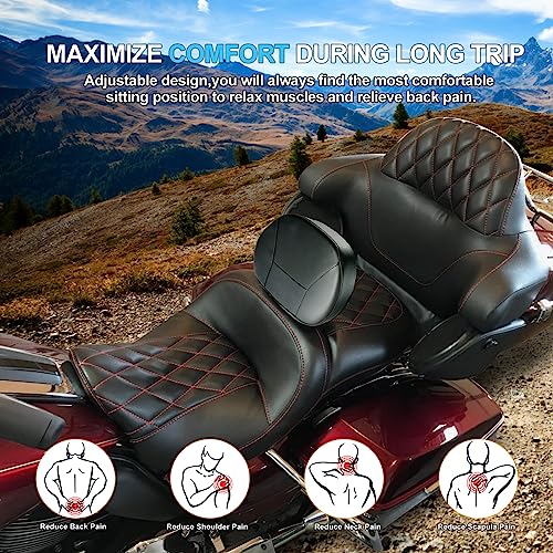 Hutexico Detachable Touring Rider Backrest, Adjustable Comfortable Driver Backrest Quick Release Plug-in For Harley 2009-2024 Touring CVO Road Glide Street Glide Electra Glide Road King Ultra (Black) - Image 5