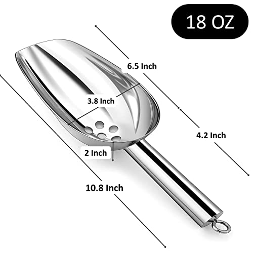 JBscoop Large Ice Scoop with Holes. Stainless Steel Ice Scoop with Drain Holes to Reduce Unwanted Dilution. Heavy Duty and Dishwasher Safe. Six Ounce Capacity. - Image 2