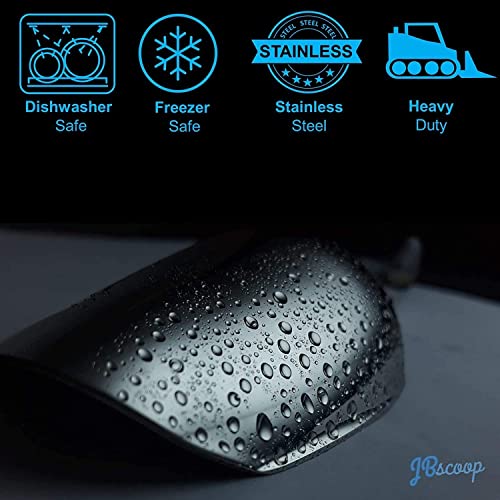 JBscoop Large Ice Scoop with Holes. Stainless Steel Ice Scoop with Drain Holes to Reduce Unwanted Dilution. Heavy Duty and Dishwasher Safe. Six Ounce Capacity. - Image 3