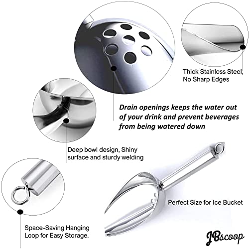 JBscoop Large Ice Scoop with Holes. Stainless Steel Ice Scoop with Drain Holes to Reduce Unwanted Dilution. Heavy Duty and Dishwasher Safe. Six Ounce Capacity. - Image 4