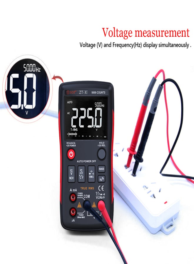 بي سايد مقياس متعدد رقمي BSIDE يعمل باللمس، متعدد الاستخدامات، 9999 فولت تيار متردد/تيار مستمر، مع رسم بياني شريطي تناظري وشاشة LCD بإضاءة خلفية، واختبار درجة الحرارة، وجهد تيار متردد/تيار مستمر، ومقياس التيار، ومقياس الأوم، والمقاومة - Image 3