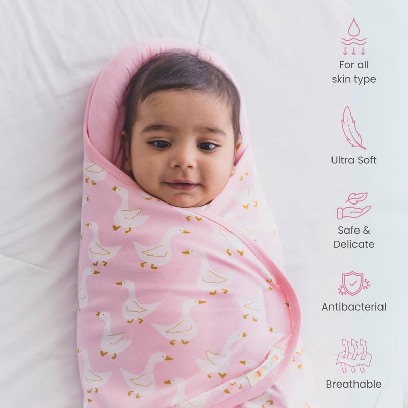 TIDY SLEEP Baby Swaddle Wrappper Adjustable for Newborn 100 Cotton Soft Newborn Blanket for 03 Months Pink Duck - Image 2