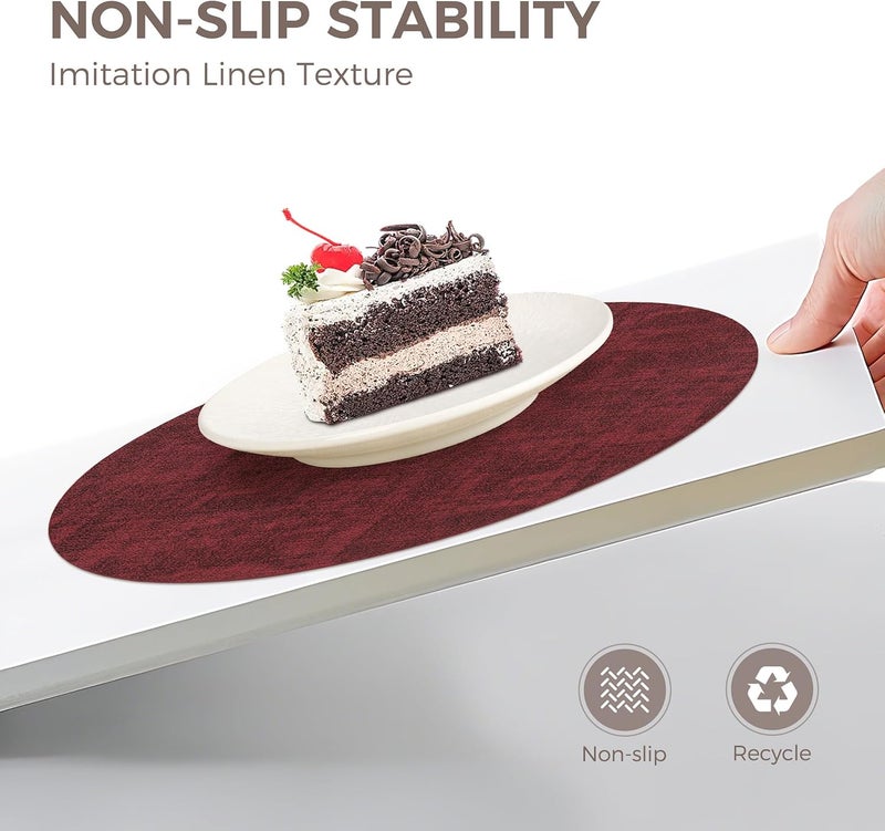 NCUE 13"Round Placemats Set of 4, Reversible Faux Leather Heat Resistant Table Mats, 100% Waterproof Oilproof Wipeable Table Protective Placemats for Vinyl, Washable for Indoor & Outdoor Use (4, burgundy) - Image 4