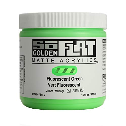 GOLDEN SoFlat Matte Acrylics Fluorescent Green 16 fl oz Jar Professional Acrylic Paint SemiTransparent - Image 1