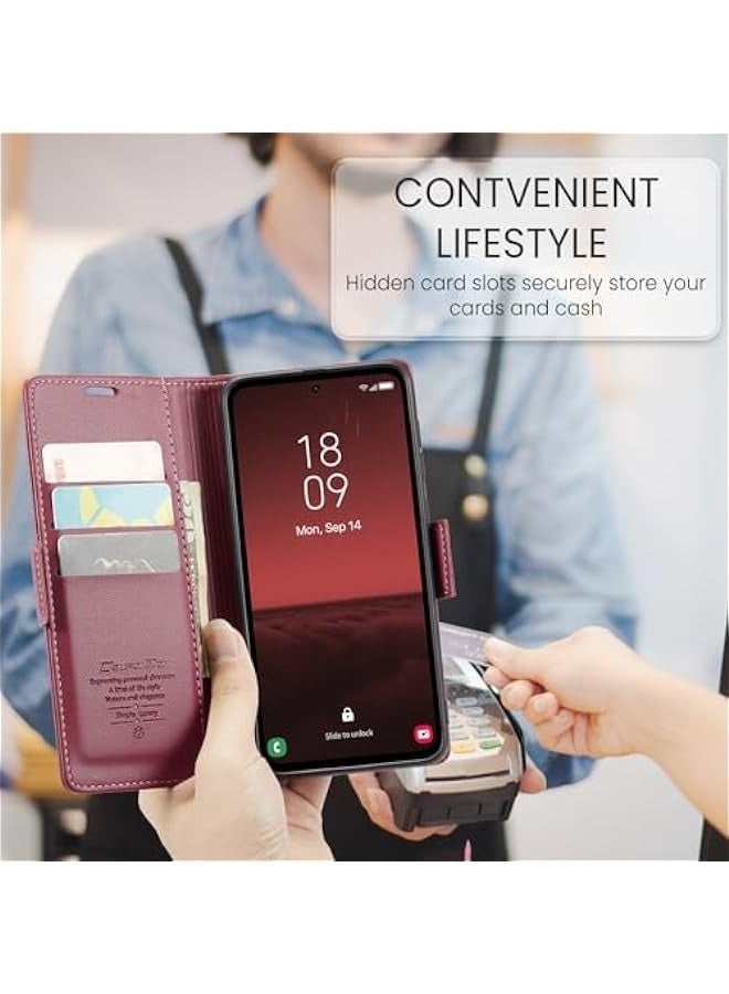 Samsung Galaxy A35 RFID Blocking Wallet Flip Case - Red  - Image 5