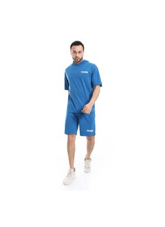 Short Sleeves Plain Hooded Shorts Tracksuit - Royal Blue