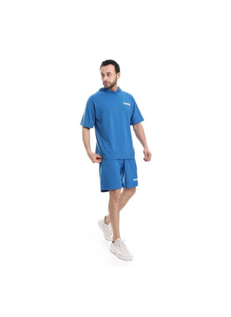 Pavone - Short Sleeves Plain Hooded Shorts Tracksuit - Royal Blue - Image 1