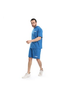 Pavone Short Sleeves Plain Hooded Shorts Tracksuit - Royal Blue  - Image 2