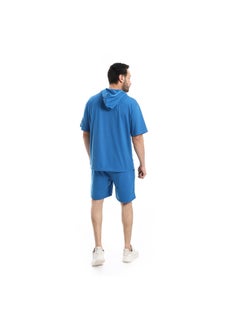 Pavone Short Sleeves Plain Hooded Shorts Tracksuit - Royal Blue  - Image 4