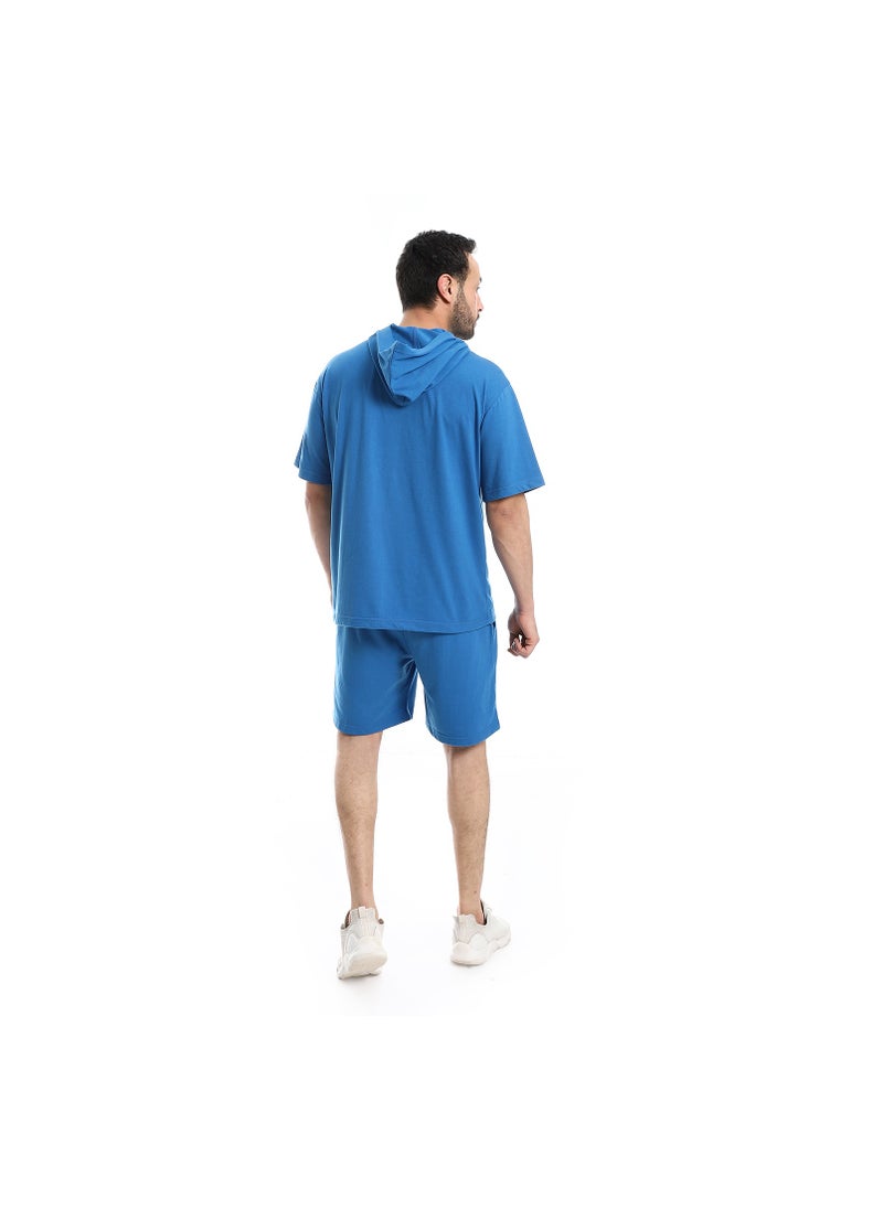 Pavone - Short Sleeves Plain Hooded Shorts Tracksuit - Royal Blue - Image 1