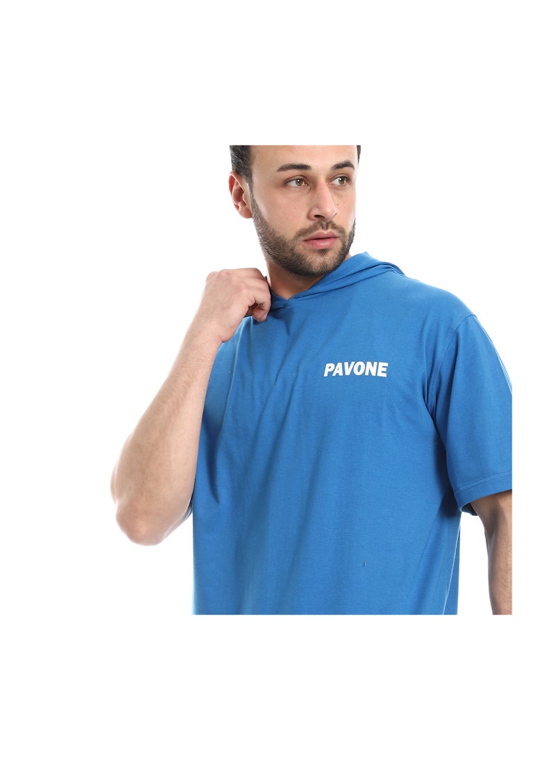 Pavone - Short Sleeves Plain Hooded Shorts Tracksuit - Royal Blue - Image 1