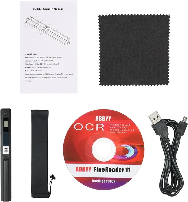 Document Scanners, Portable Scanner Mini Handheld Document Scanner, A4 Book Scanner JPG and PDF Format 300/600/900 DPI(Black) - Image 3