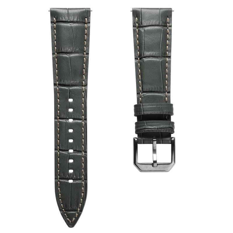 WatchGecko Carolina Gator Print Genuine Leather Watch Strap Grey 20mm - Image 2