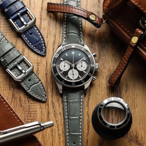 WatchGecko Carolina Gator Print Genuine Leather Watch Strap Grey 20mm - Image 3