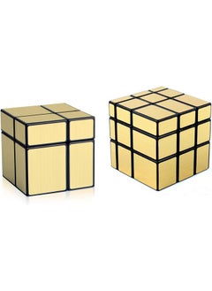 D ETERNAL D ETERNAL Mirror Cube 2x2 3x3 Speed Cube Set, 2x2x2 3x3x3 Mirror Blocks Different Shapes Puzzle Cube Gold 2 Pack  - Image 1