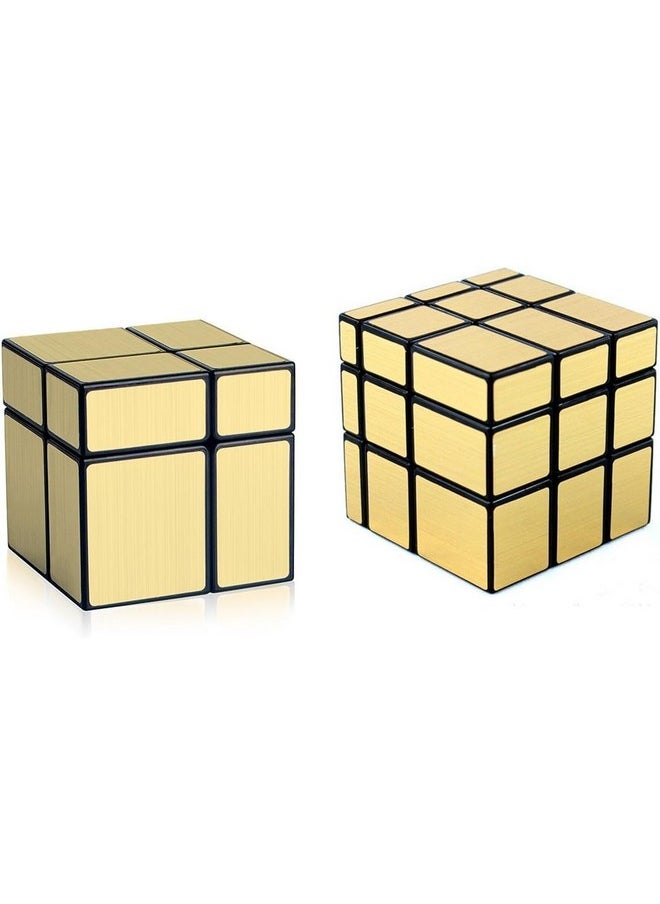 D ETERNAL - D ETERNAL Mirror Cube 2x2 3x3 Speed Cube Set, 2x2x2 3x3x3 Mirror Blocks Different Shapes Puzzle Cube Gold 2 Pack - Image 1