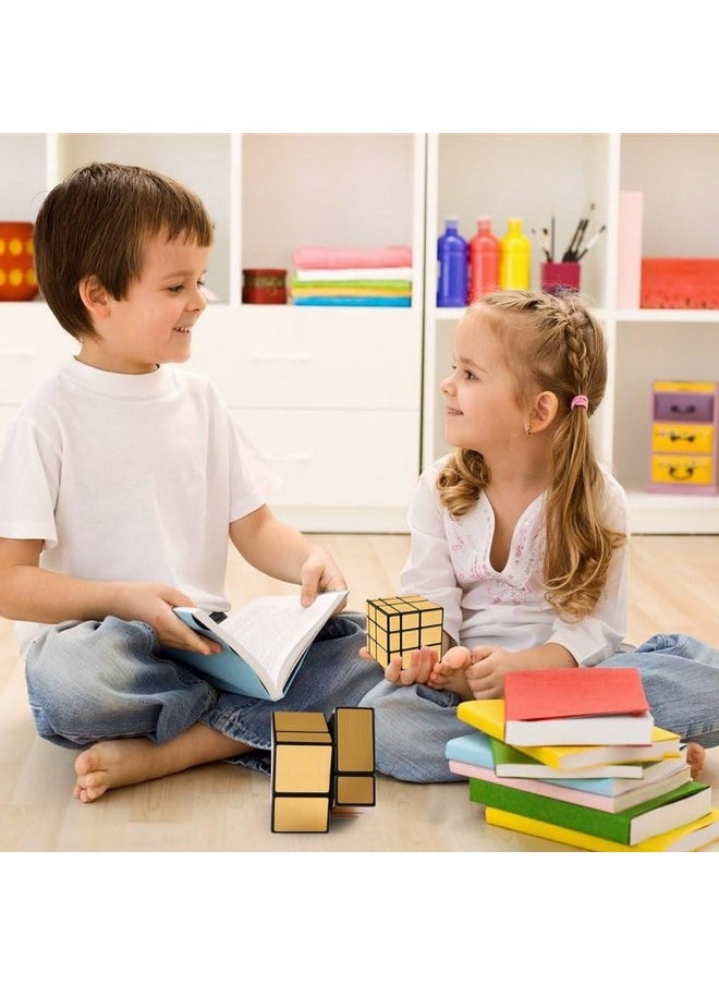 D ETERNAL - D ETERNAL Mirror Cube 2x2 3x3 Speed Cube Set, 2x2x2 3x3x3 Mirror Blocks Different Shapes Puzzle Cube Gold 2 Pack - Image 1