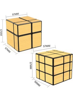 D ETERNAL D ETERNAL Mirror Cube 2x2 3x3 Speed Cube Set, 2x2x2 3x3x3 Mirror Blocks Different Shapes Puzzle Cube Gold 2 Pack  - Image 2