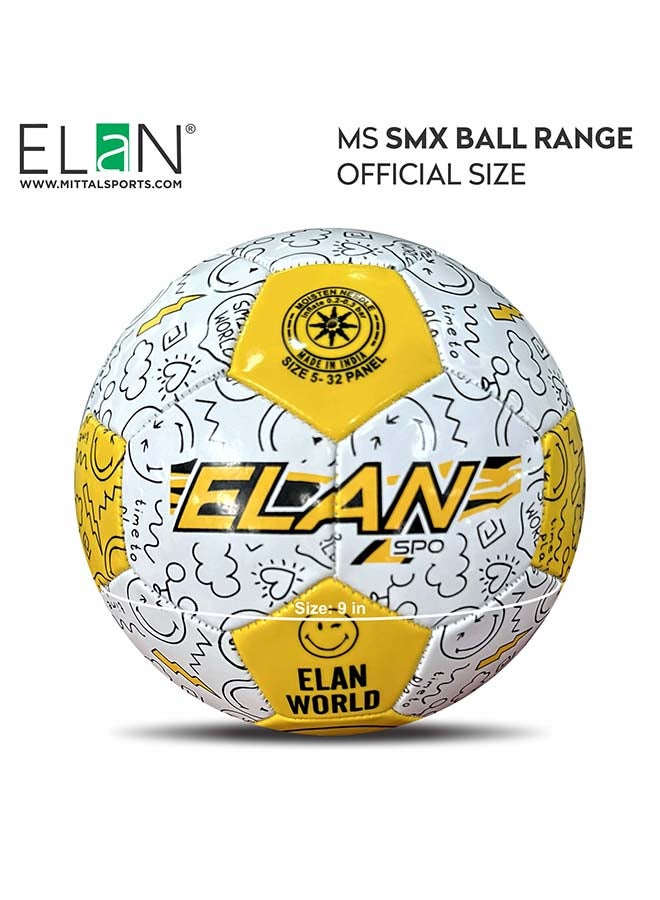 ELAN Licensed Range Smx Soccer Ball, Official Size 5 Football, High-Visibility White & Yellow, Premium PVC Machine Stitched Construction, Durable Training Ball for Youth, - Image 2