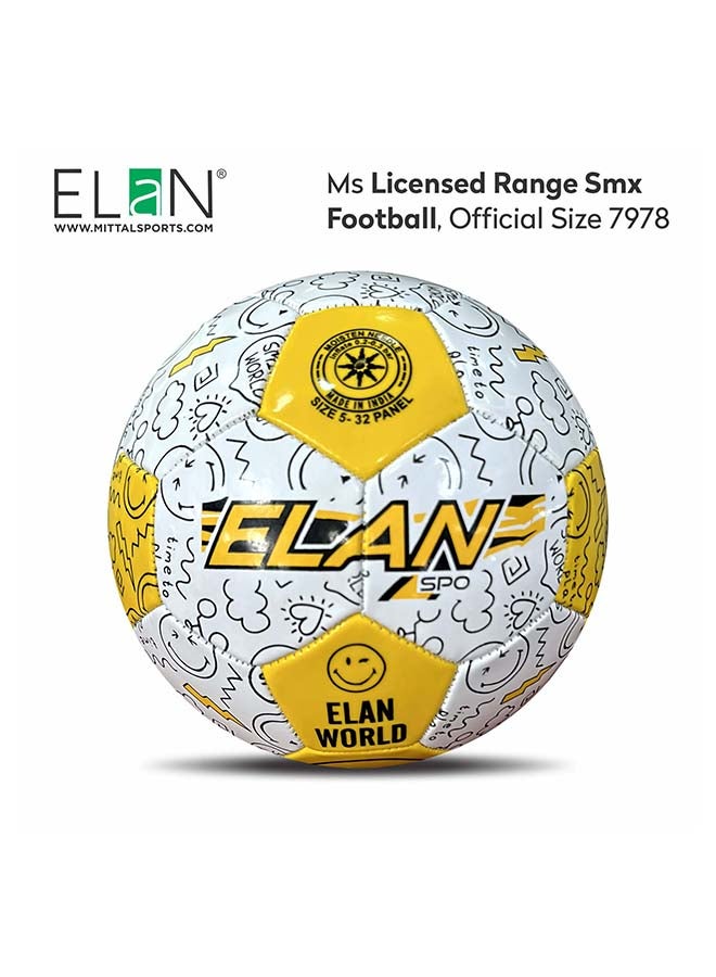 ELAN Licensed Range Smx Soccer Ball, Official Size 5 Football, High-Visibility White & Yellow, Premium PVC Machine Stitched Construction, Durable Training Ball for Youth, - Image 1