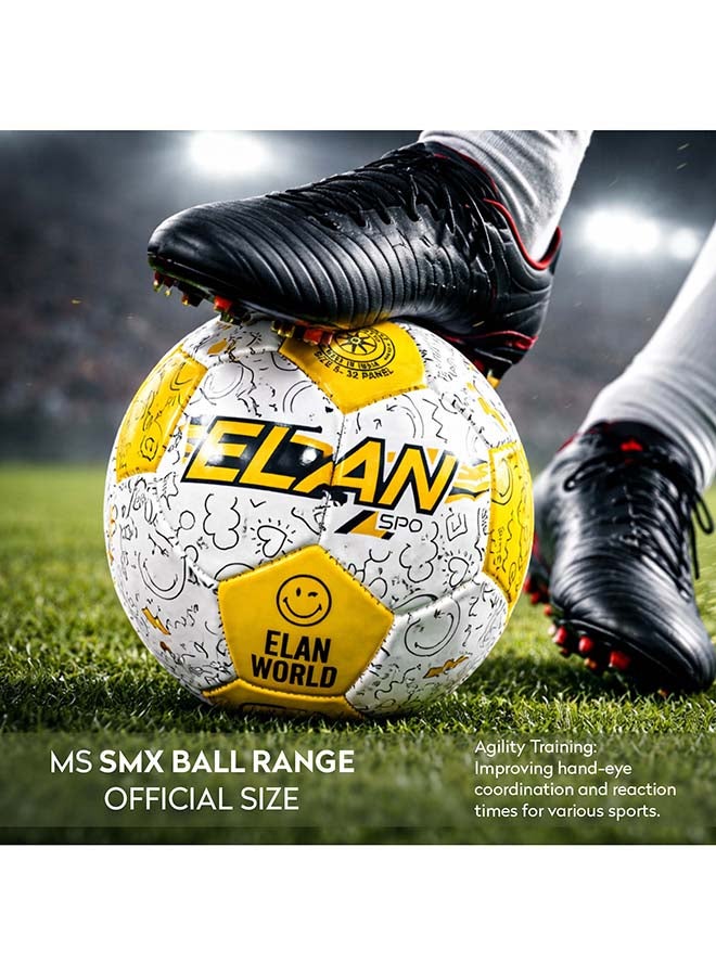 ELAN Licensed Range Smx Soccer Ball, Official Size 5 Football, High-Visibility White & Yellow, Premium PVC Machine Stitched Construction, Durable Training Ball for Youth, - Image 3