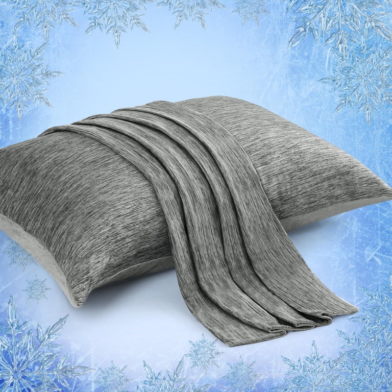 اليجير حالات وسادة التبريد الأنيقة للنوم الساخن اليابانية Q-Max 0.45 وسادة التبريد كلا الجانبين [التبريد/القطن] وسادة ناعمة للتنفس للشعر ومجموعة الجلد من 2-DARK Raysy 20 "× 26" " - Image 1