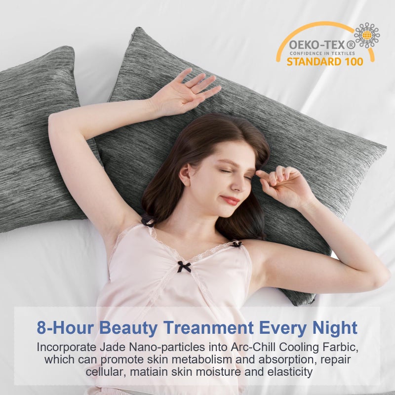 اليجير حالات وسادة التبريد الأنيقة للنوم الساخن اليابانية Q-Max 0.45 وسادة التبريد كلا الجانبين [التبريد/القطن] وسادة ناعمة للتنفس للشعر ومجموعة الجلد من 2-DARK Raysy 20 "× 26" " - Image 5