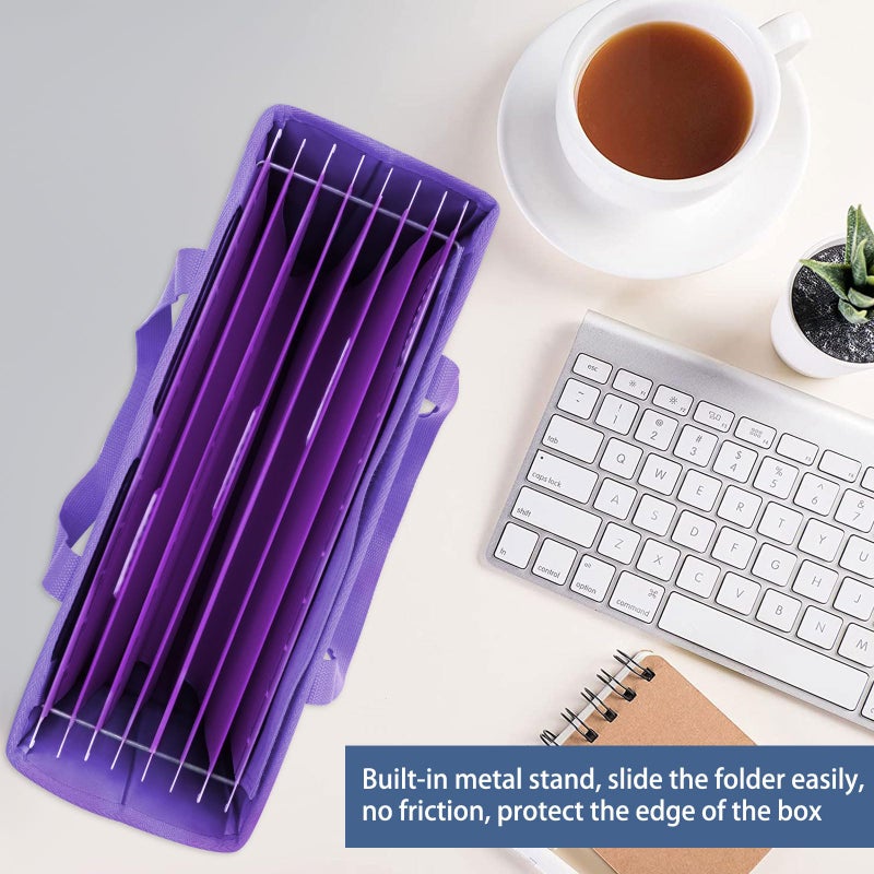 abcxgood Desktop File Organizer Box,Collapsible Hanging Filing Box,Home Office Document Storage Organizer with Front Pocket and Handles, Letter Size Folder. (PURPLE) - Image 2